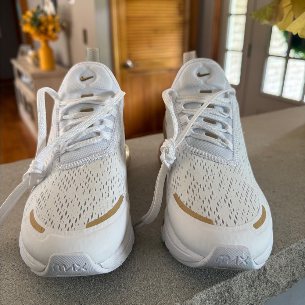 Nike Women’s Air Max 270 — White with Metallic Gold Details - Picture 3 of 6